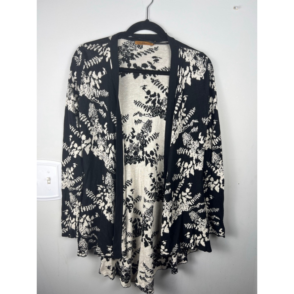 Women's Belldini Black & Beige Floral Open Cardigan Sweater S